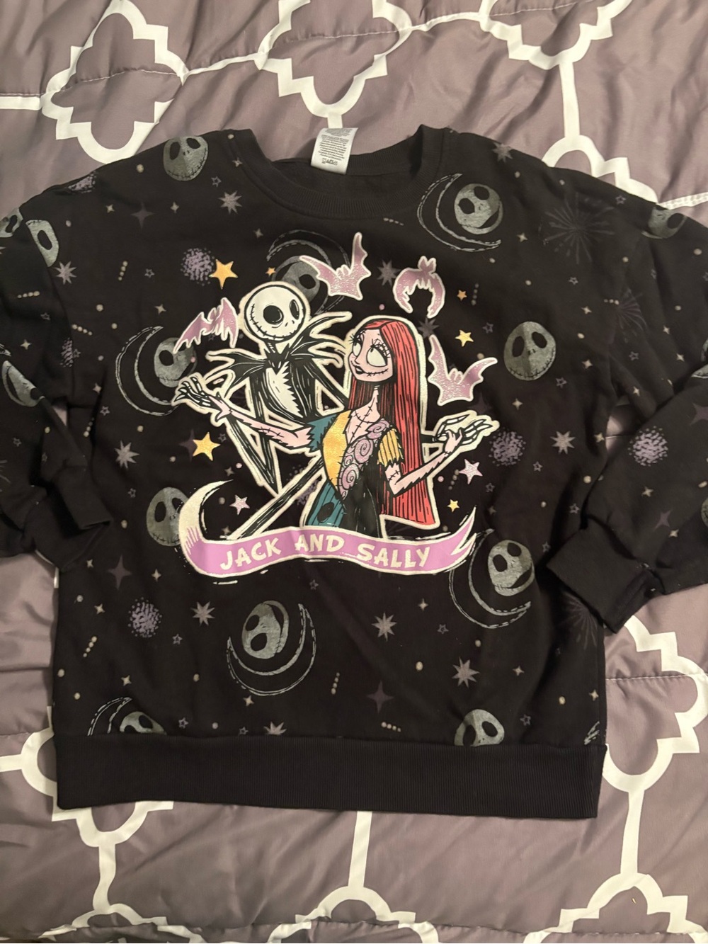 Nightmare Before Christmas Jack and Sally Kids Black Graphic Sweatshirt xl 14-16